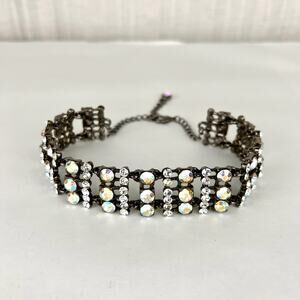 SNK Chunky Rhinestone Statement Choker Bejeweled Collar Necklace 1" Thick